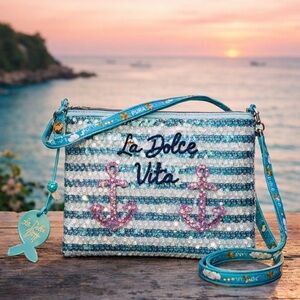 Antica Sartoria Sequin La Dolce Vita Italian Striped Crossbody Bag NWT